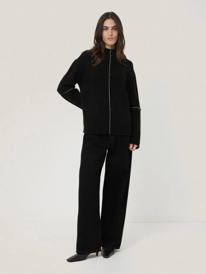 Jigsaw Wool Cashmere Blend Line Jumper Black Women Knitwear and Cashmere