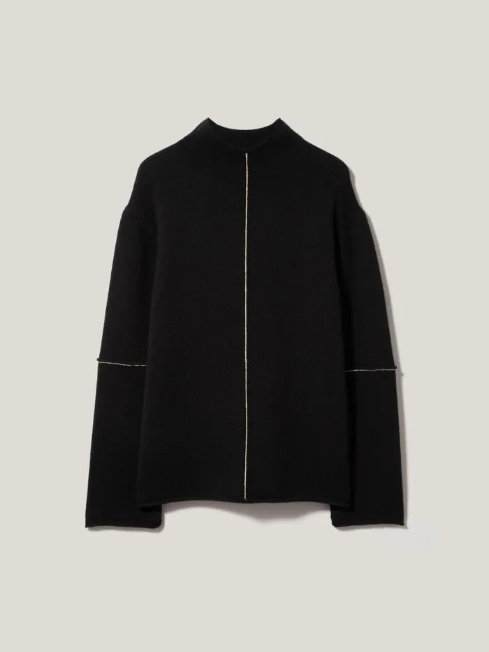 Jigsaw Wool Cashmere Blend Line Jumper Black Women Knitwear and Cashmere