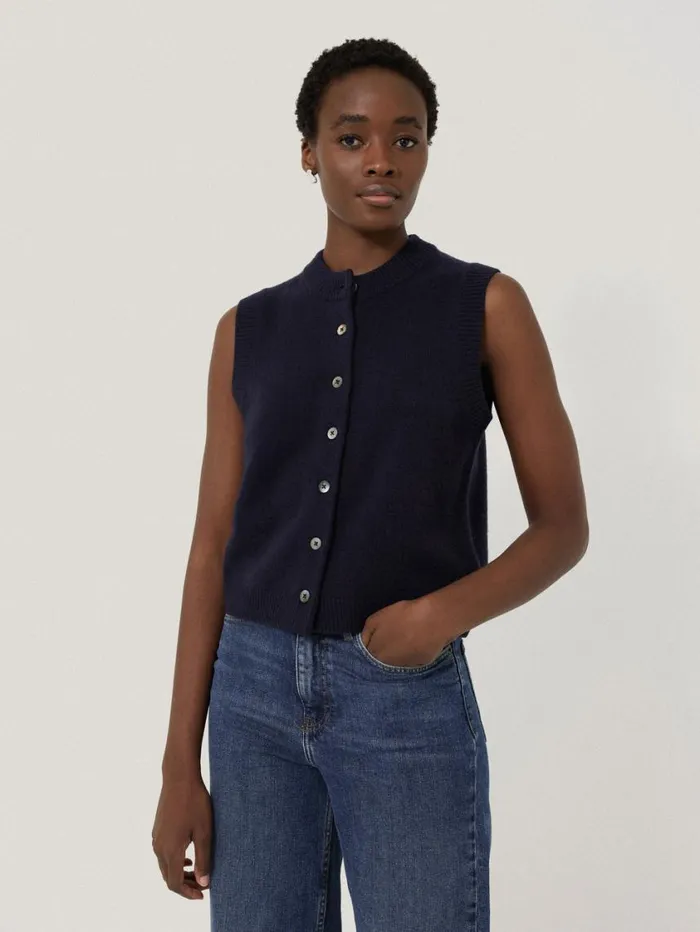 Jigsaw Wool Cashmere Blend Waistcoat Navy Women Knitwear and Cashmere