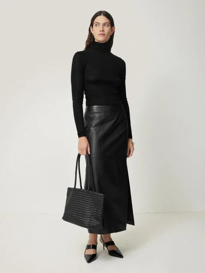 Jigsaw Wool Jersey Polo Neck Top Black Women Shirts and Tops
