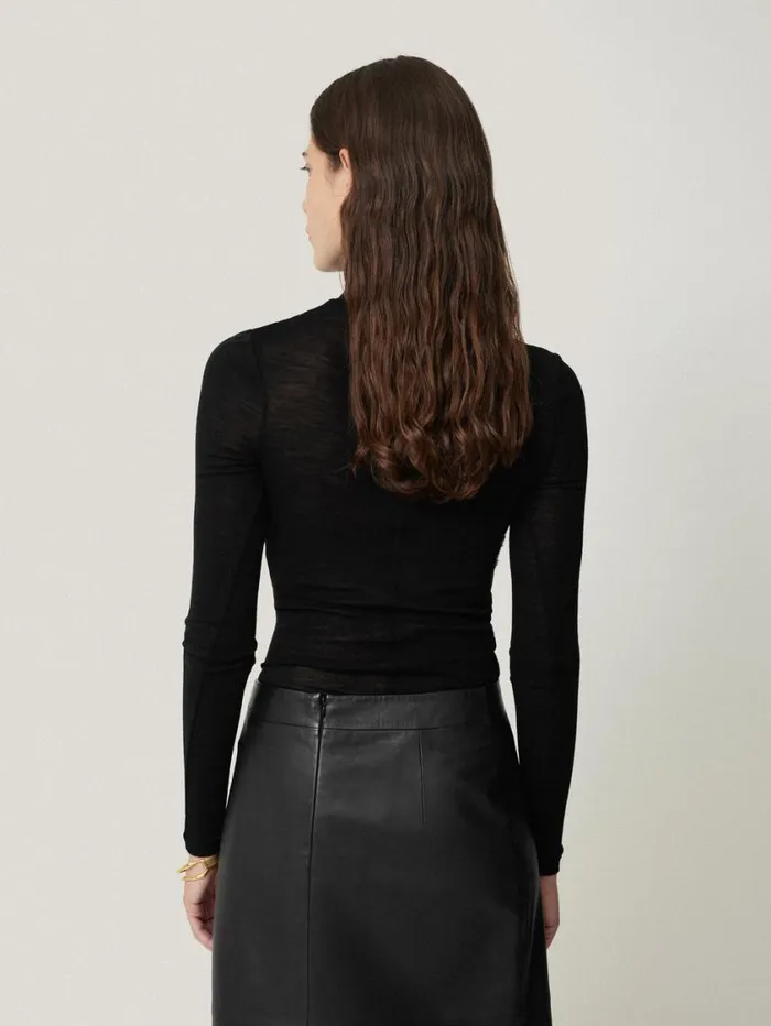 Jigsaw Wool Jersey Polo Neck Top Black Women Shirts and Tops
