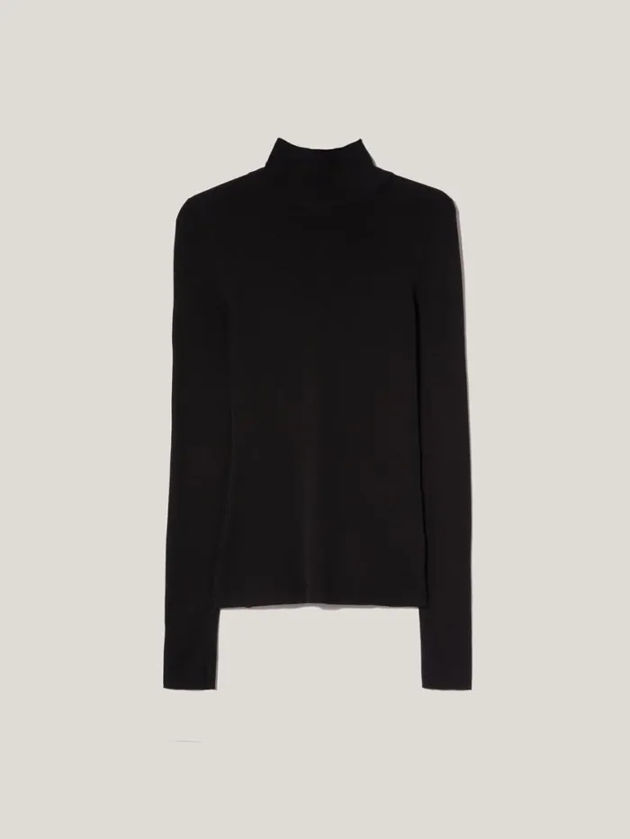 Jigsaw Wool Jersey Polo Neck Top Black Women Shirts and Tops