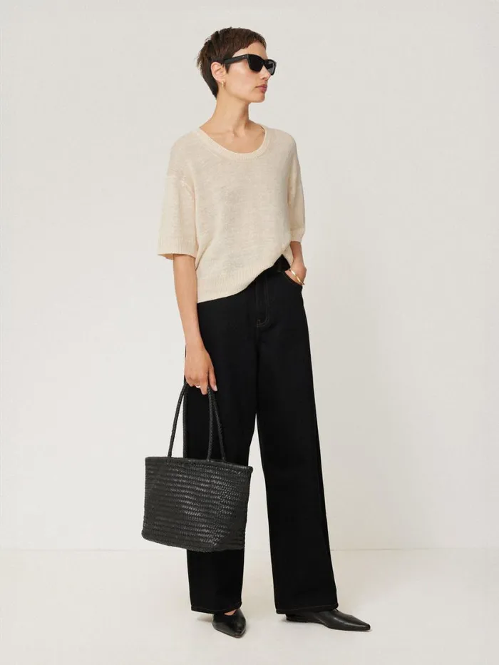 Jigsaw Woven Leather Tote Bag Black Women Bags