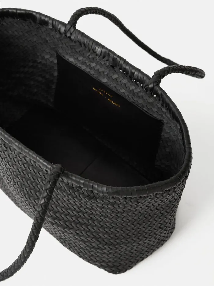 Jigsaw Woven Leather Tote Bag Black Women Bags