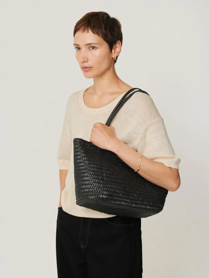Jigsaw Woven Leather Tote Bag Black Women Bags