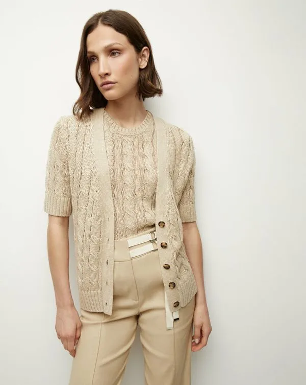 Julietta SilkLinen Cardigan Stone Khaki Women Veronica Beard Tops