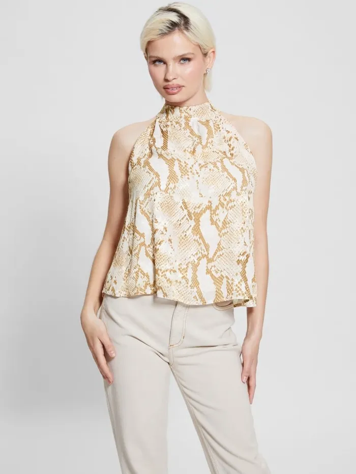 Katia Printed Halter Top Rambling Snake Women Tops GUESS Katia Printed Halter Top Rambling Snake Women Tops GUESS
