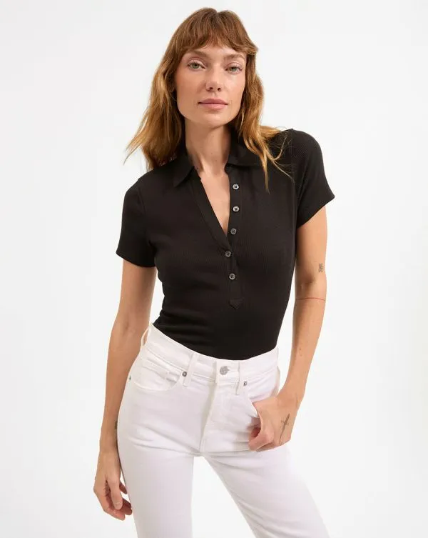 Kearney ButtonDown Tee Black Women Veronica Beard Tops