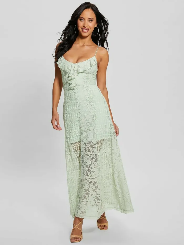 Kellie Lace Maxi Dress Dusty Fern Multi Women Dresses and Jumpsuits GUESS