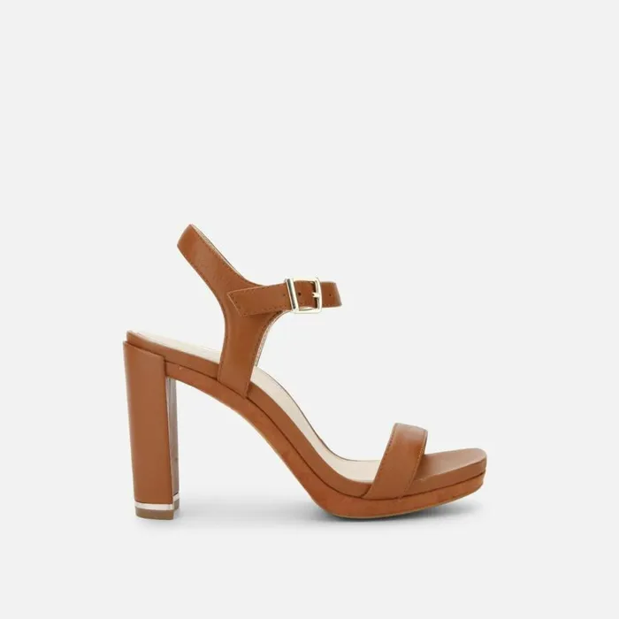 Kenneth Cole Andra Heeled Leather Sandal Cognac Women Heels