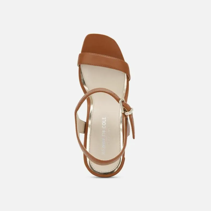 Kenneth Cole Andra Heeled Leather Sandal Cognac Women Heels
