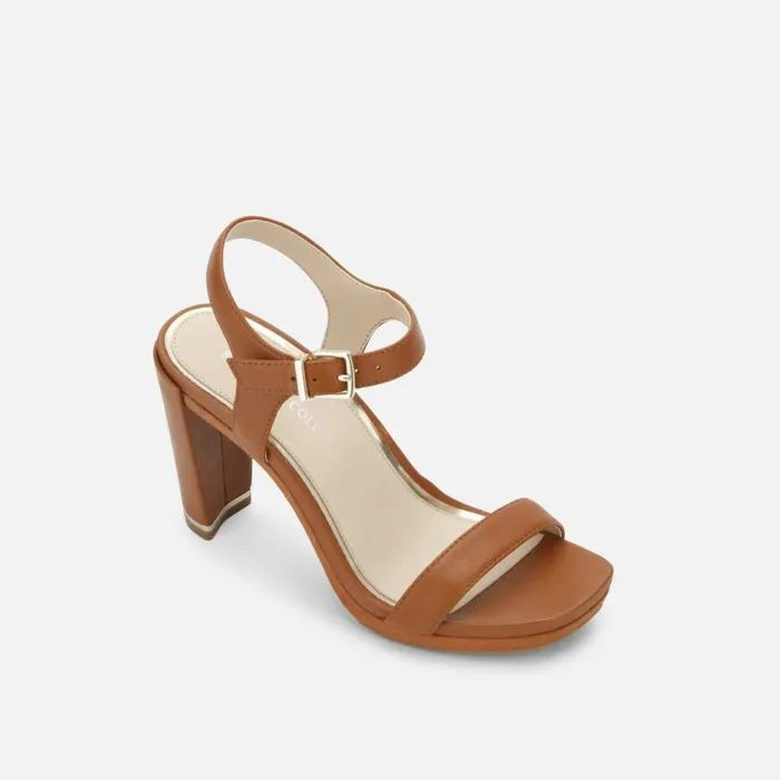 Kenneth Cole Andra Heeled Leather Sandal Cognac Women Heels