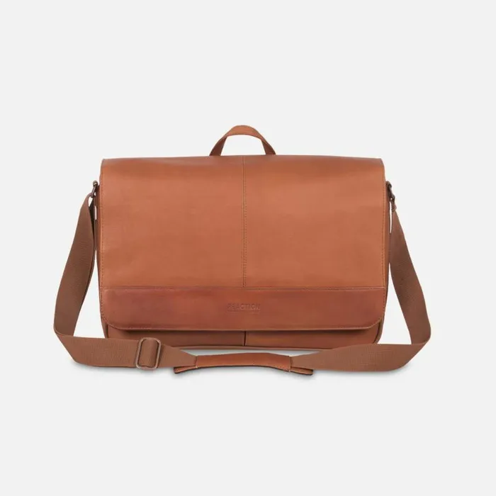 Kenneth Cole Come Bag Soon Leather Laptop Ipad Messenger Cognac Men Bags