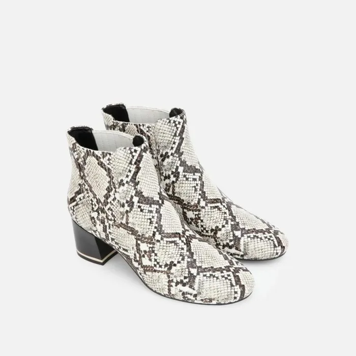 Kenneth Cole Edina Snake Print Block Heel Bootie Blackwhite Women Boots Booties