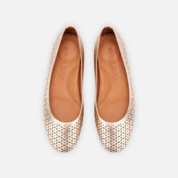 Kenneth Cole Eugene Perforated Metallic Ballet Flat Rose Gold Women Flats