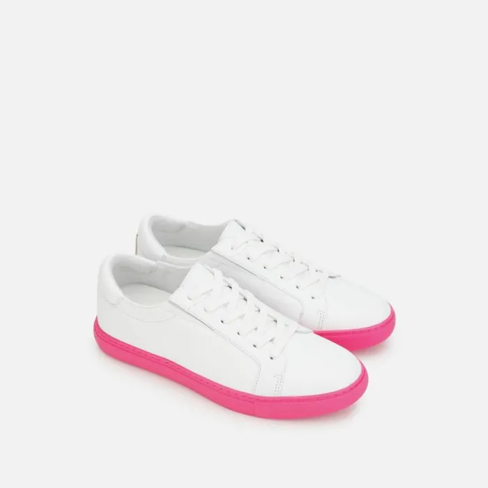 Kenneth Cole Kam Accent Leather Sneaker Whiteneon Pink Women Sneakers
