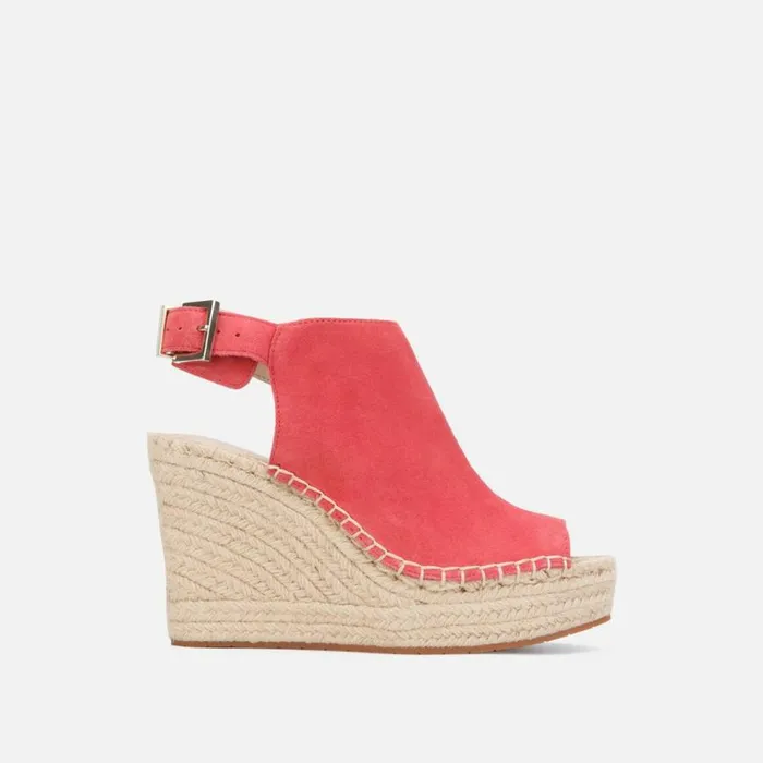 Kenneth Cole Olivia Suede Espadrille Wedge Coral Women Sandals