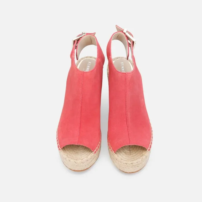 Kenneth Cole Olivia Suede Espadrille Wedge Coral Women Sandals