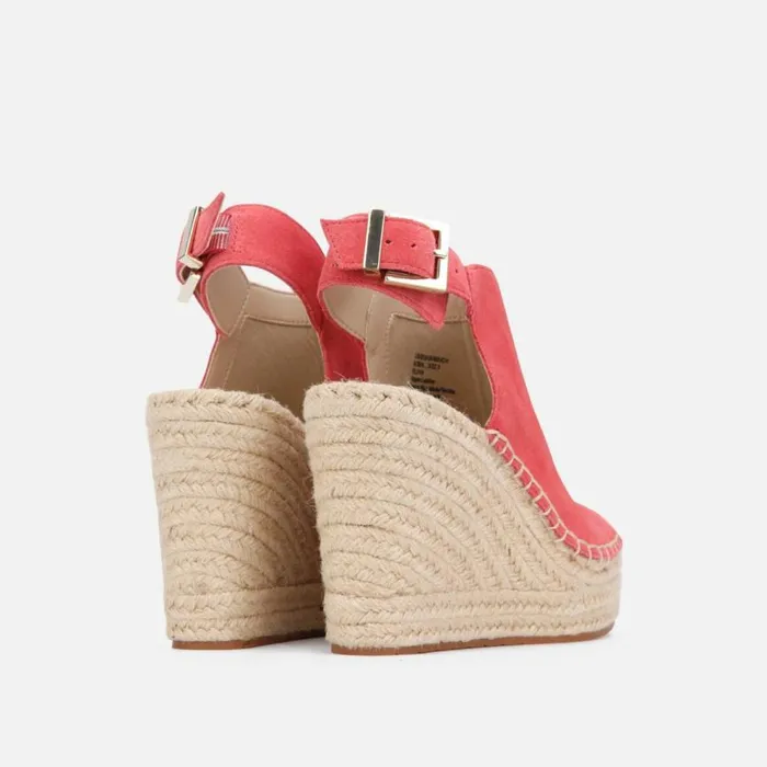 Kenneth Cole Olivia Suede Espadrille Wedge Coral Women Sandals