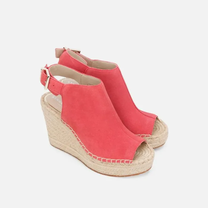 Kenneth Cole Olivia Suede Espadrille Wedge Coral Women Sandals
