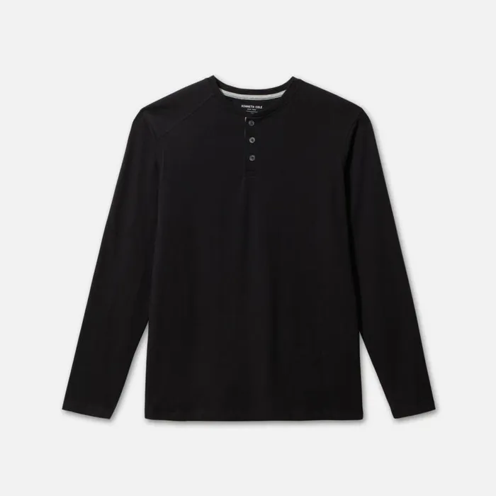 Kenneth Cole Organic Cotton Blend Long Sleeved Henley Tee Black Men TShirts Polos Kenneth Cole Organic Cotton Blend Long Sleeved Henley Tee Black Men TShirts Polos