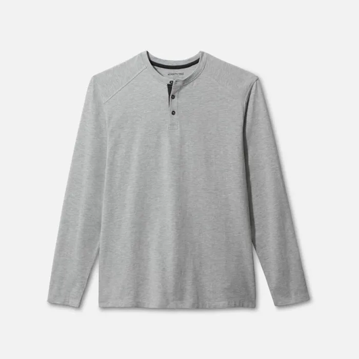 Kenneth Cole Organic Cotton Blend Long Sleeved Henley Tee Grey Melange Men TShirts Polos Kenneth Cole Organic Cotton Blend Long Sleeved Henley Tee Grey Melange Men TShirts Polos