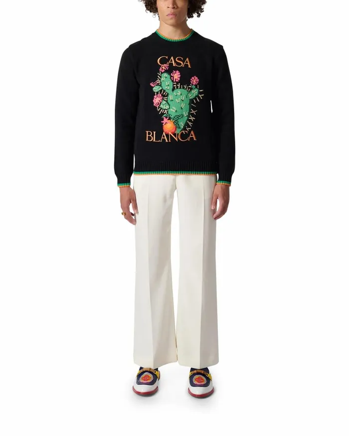 Knitwear Men Casablanca Paris Cactus Et Orange Intarsia Sweater Knitwear Men Casablanca Paris Cactus Et Orange Intarsia Sweater