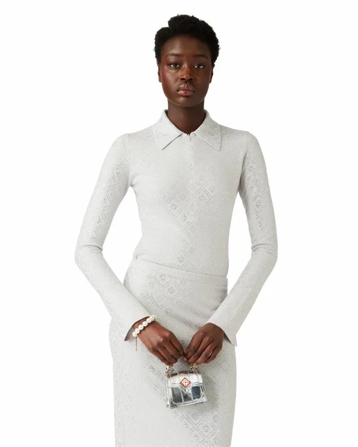 Knitwear Women Casablanca Paris Crystal Monogram Knit Bodysuit