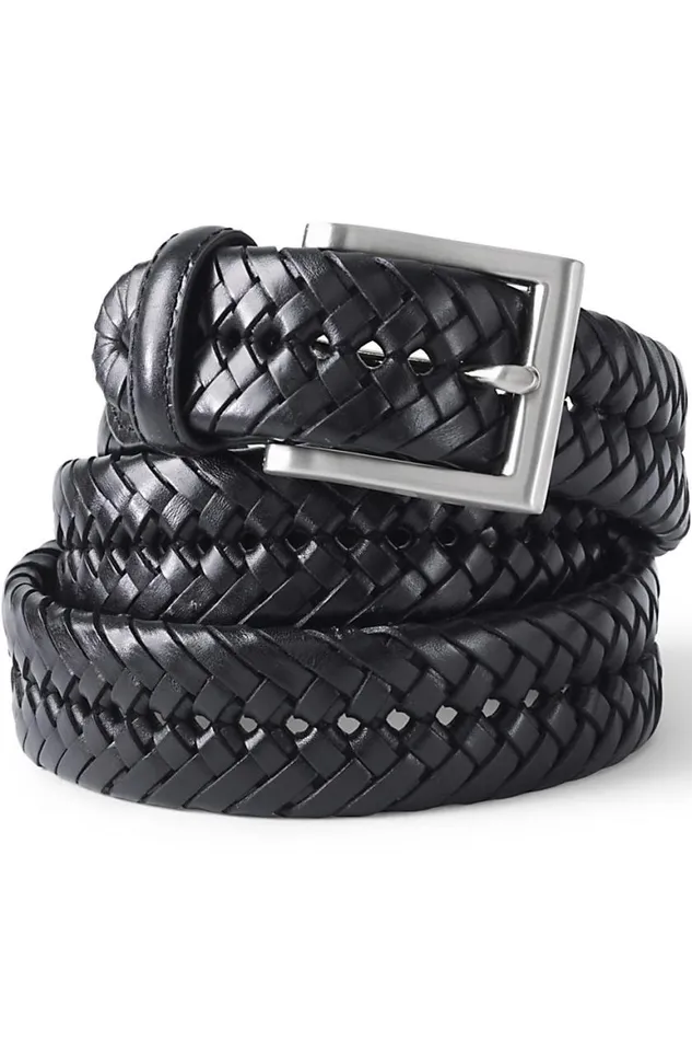 Lands039 End Accessories Men Big Leather Braid Belt Black