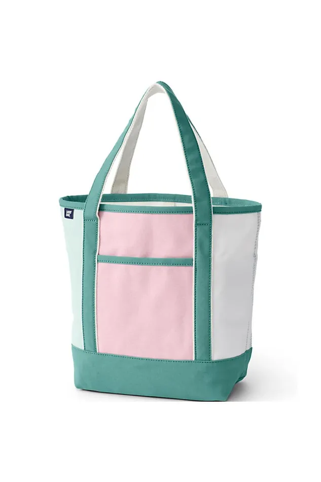 Lands039 End Accessories Men Colorblock Medium Open Top Canvas Tote Bag Soft Tea Rose