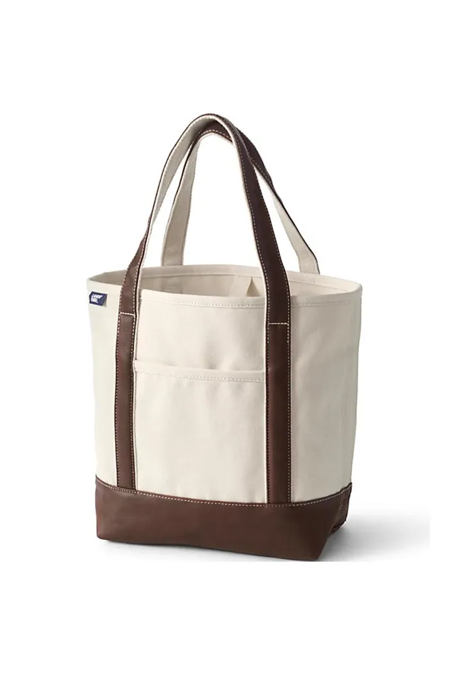 Lands039 End Accessories Men Medium Metallic Open Top Canvas Tote Bag Natural