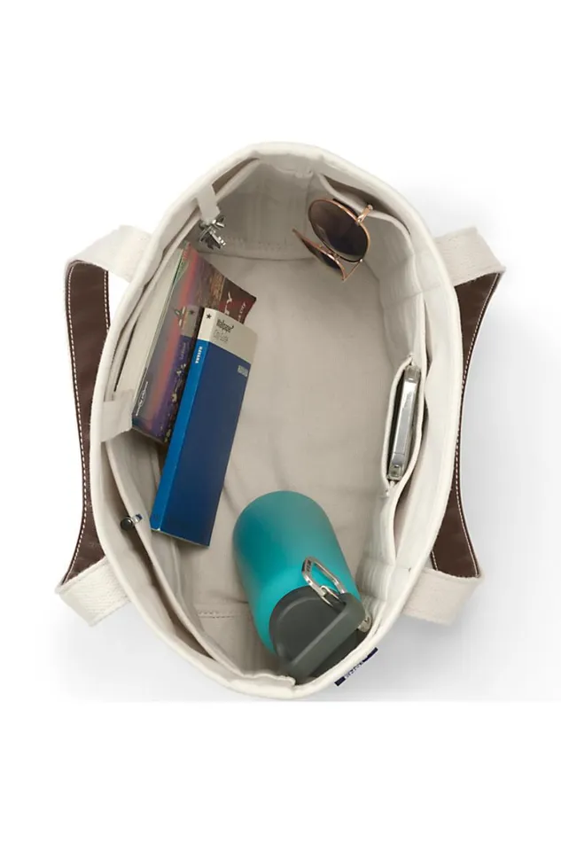 Lands039 End Accessories Men Medium Metallic Open Top Canvas Tote Bag Natural