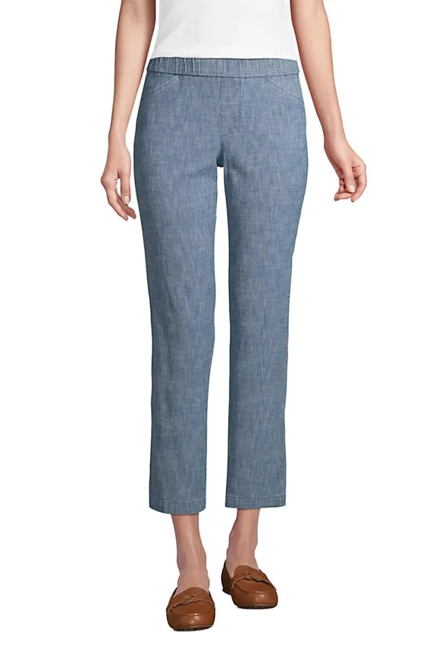 Lands039 End Capris and Crop Pants Women Mid Rise Chambray Pull On Crop Pants Evening Sky Chambray Lands039 End Capris and Crop Pants Women Mid Rise Chambray Pull On Crop Pants Evening Sky Chambray