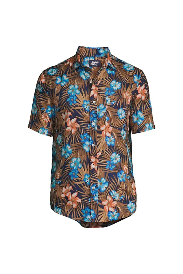 Lands039 End Casual Shirts Men Big And Tall Traditional Fit Short Sleeve Linen Shirt Deep Sea Navy Tropic Palm Lands039 End Casual Shirts Men Big And Tall Traditional Fit Short Sleeve Linen Shirt Deep Sea Navy Tropic Palm