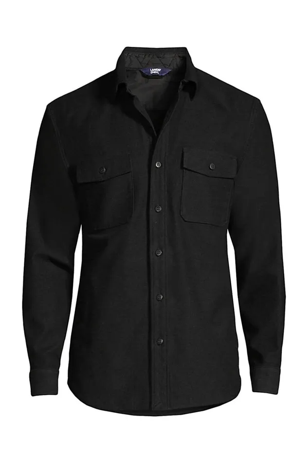 Lands039 End Casual Shirts Men Heavyweight Stretch Chamois Shirt Black Lands039 End Casual Shirts Men Heavyweight Stretch Chamois Shirt Black