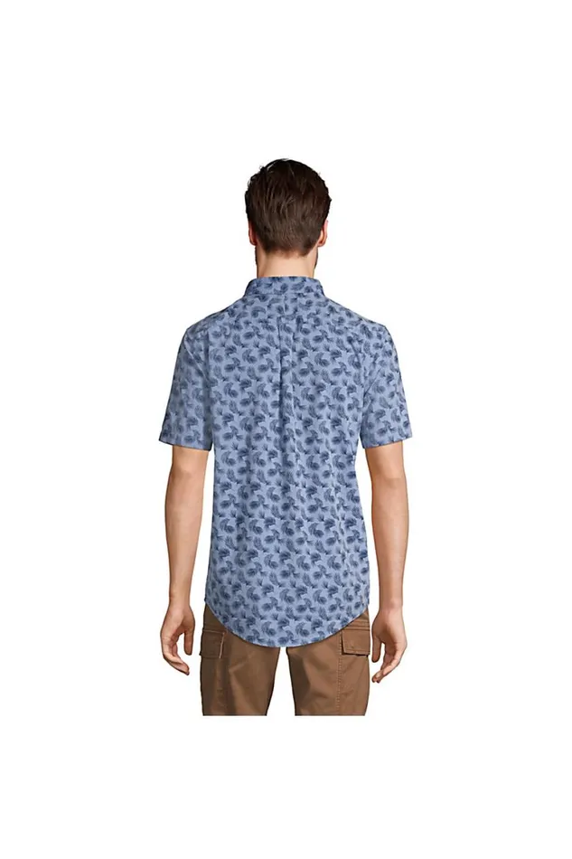 Lands039 End Casual Shirts Men Short Sleeve Button Down Chambray Traditional Fit Shirt Pink Chambray Palms