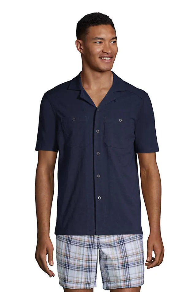 Lands039 End Casual Shirts Men Short Sleeve Knit Two Pocket Slub Buttondown Radiant Navy Lands039 End Casual Shirts Men Short Sleeve Knit Two Pocket Slub Buttondown Radiant Navy