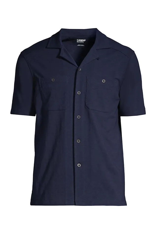 Lands039 End Casual Shirts Men Short Sleeve Knit Two Pocket Slub Buttondown Radiant Navy Lands039 End Casual Shirts Men Short Sleeve Knit Two Pocket Slub Buttondown Radiant Navy