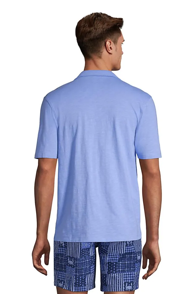 Lands039 End Casual Shirts Men Short Sleeve Knit Two Pocket Slub Buttondown Radiant Navy Lands039 End Casual Shirts Men Short Sleeve Knit Two Pocket Slub Buttondown Radiant Navy