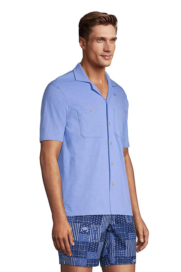 Lands039 End Casual Shirts Men Short Sleeve Knit Two Pocket Slub Buttondown Radiant Navy Lands039 End Casual Shirts Men Short Sleeve Knit Two Pocket Slub Buttondown Radiant Navy