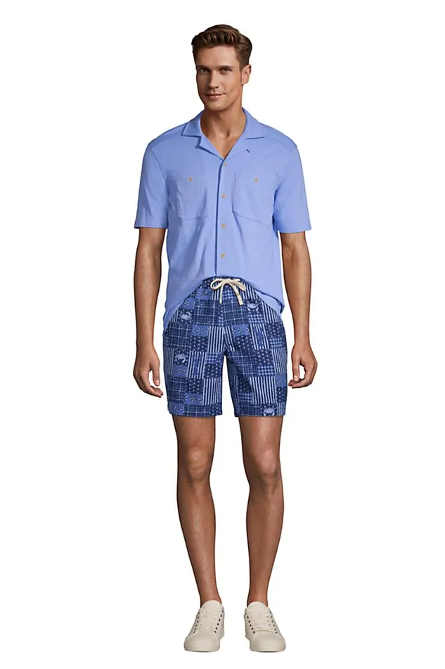 Lands039 End Casual Shirts Men Short Sleeve Knit Two Pocket Slub Buttondown Radiant Navy Lands039 End Casual Shirts Men Short Sleeve Knit Two Pocket Slub Buttondown Radiant Navy