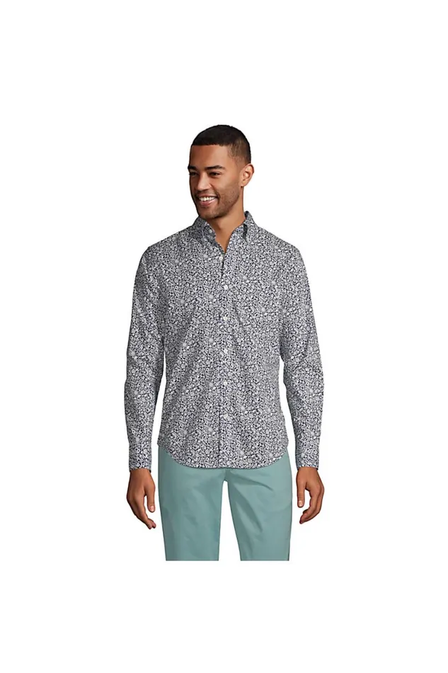 Lands039 End Casual Shirts Men Traditional Fit Essential Lightweight Poplin Shirt Deep Sea Navy Floral Mix Lands039 End Casual Shirts Men Traditional Fit Essential Lightweight Poplin Shirt Deep Sea Navy Floral Mix