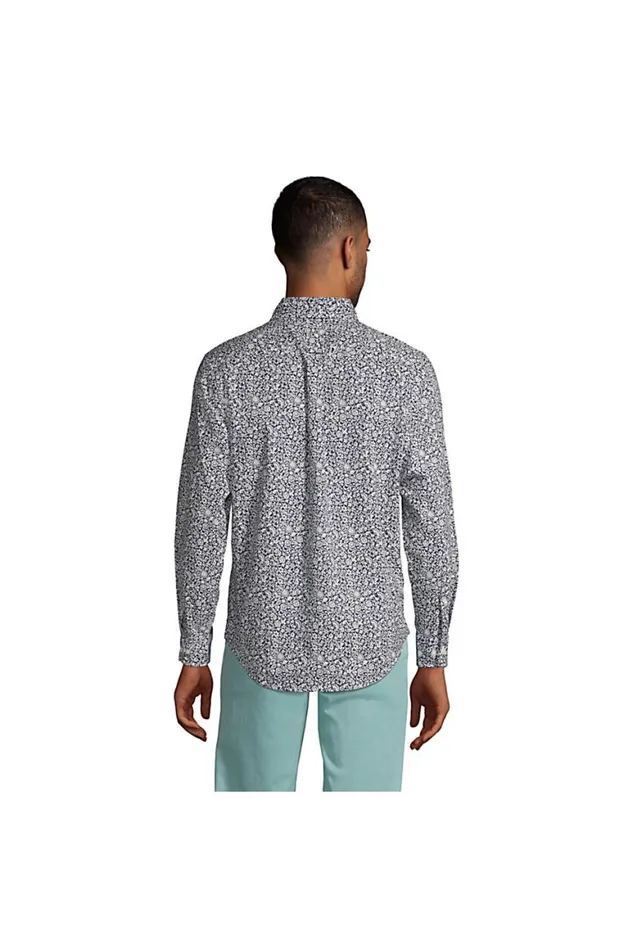 Lands039 End Casual Shirts Men Traditional Fit Essential Lightweight Poplin Shirt Deep Sea Navy Floral Mix