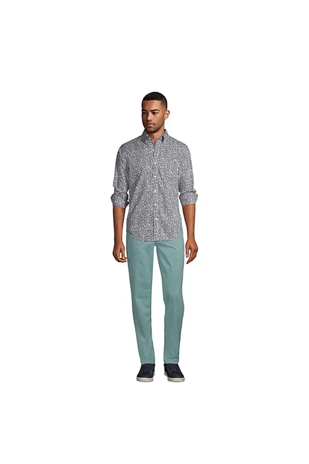 Lands039 End Casual Shirts Men Traditional Fit Essential Lightweight Poplin Shirt Deep Sea Navy Floral Mix