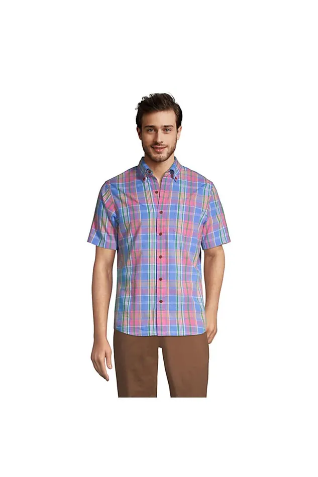 Lands039 End Casual Shirts Men Traditional Fit Short Sleeve Madras Shirt Pink Multi Plaid Lands039 End Casual Shirts Men Traditional Fit Short Sleeve Madras Shirt Pink Multi Plaid