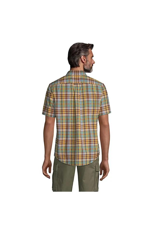 Lands039 End Casual Shirts Men Traditional Fit Short Sleeve Madras Shirt Pink Multi Plaid Lands039 End Casual Shirts Men Traditional Fit Short Sleeve Madras Shirt Pink Multi Plaid