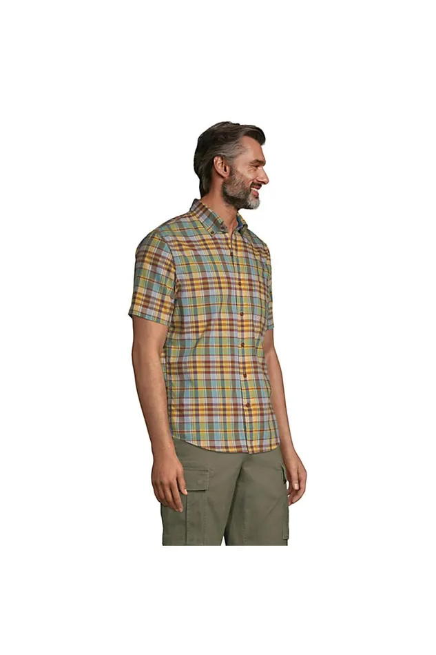 Lands039 End Casual Shirts Men Traditional Fit Short Sleeve Madras Shirt Pink Multi Plaid Lands039 End Casual Shirts Men Traditional Fit Short Sleeve Madras Shirt Pink Multi Plaid