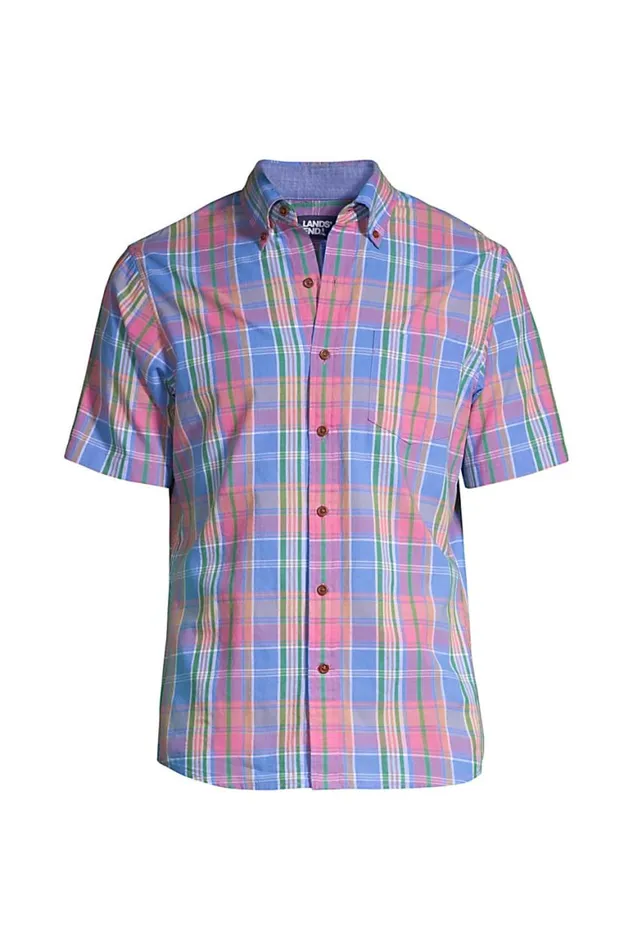 Lands039 End Casual Shirts Men Traditional Fit Short Sleeve Madras Shirt Pink Multi Plaid Lands039 End Casual Shirts Men Traditional Fit Short Sleeve Madras Shirt Pink Multi Plaid