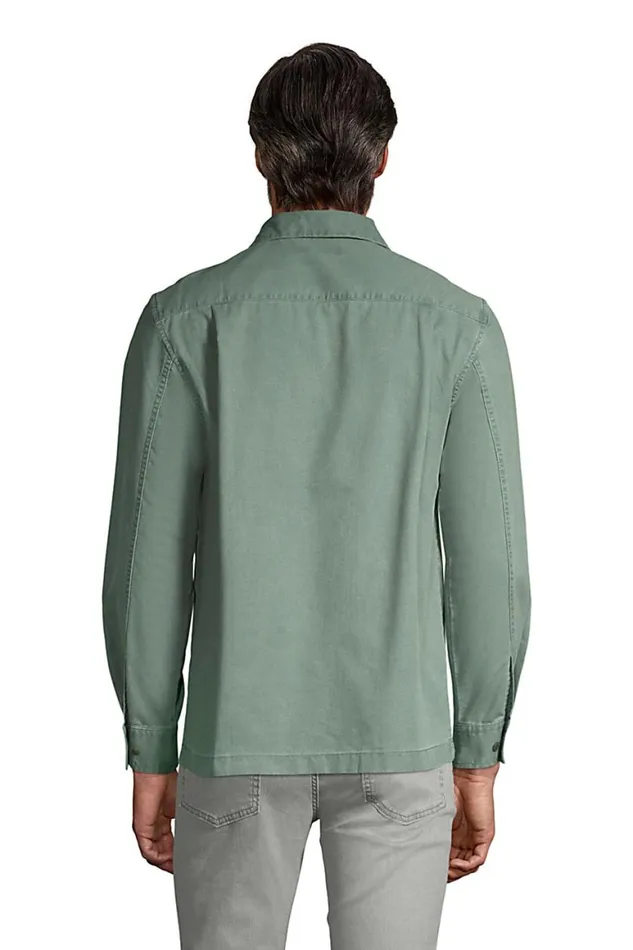 Lands039 End Casual Shirts Men Traditional Fit Textured Camp Collar Long Sleeve Shirt Deep Sea Navy