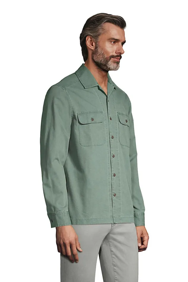 Lands039 End Casual Shirts Men Traditional Fit Textured Camp Collar Long Sleeve Shirt Deep Sea Navy